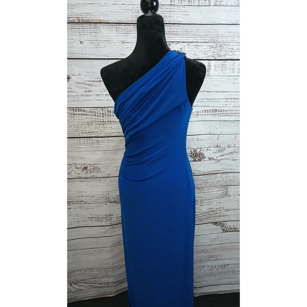 Ralph Lauren Cobalt Blue Evening Gown With One Shoulder Broach Size‎ 10